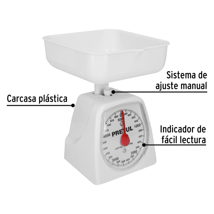Báscula mecánica para cocina 5 Kg, Pretul 29973 BAS-5CP