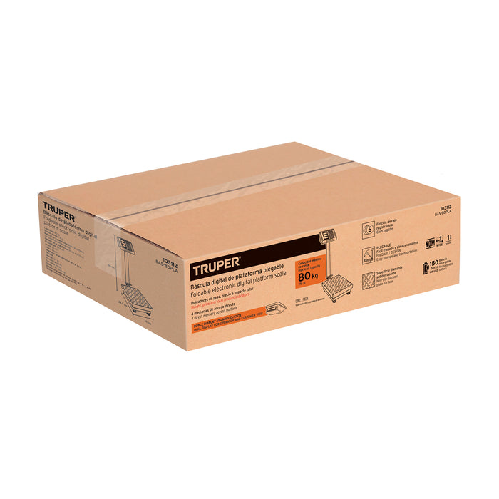 Báscula electrónica de plataforma p/mostrador, 80 kg, Truper 103112 BAS-80PLA