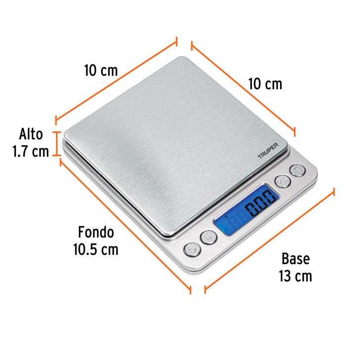 Báscula electrónica de precisión, de bolsillo, 500 g, Truper 102316 BASE-05B