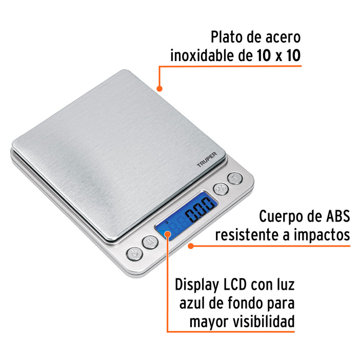 Báscula electrónica de precisión, de bolsillo, 500 g, Truper 102316 BASE-05B