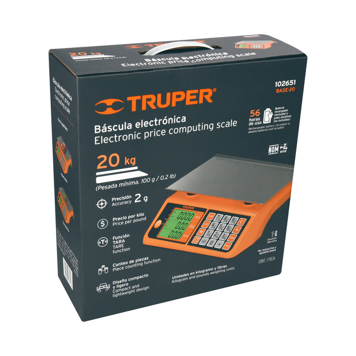 Báscula electrónica multifunciones 20 kg, Truper 102651 BASE-20