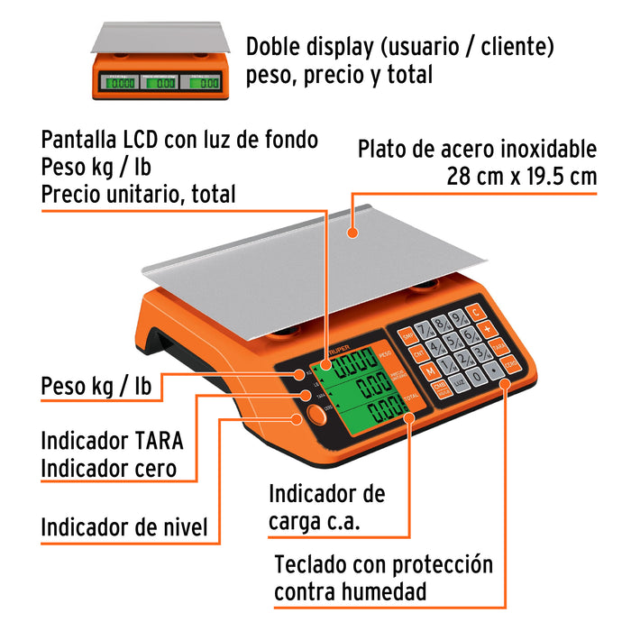 Báscula electrónica multifunciones 20 kg, Truper 102651 BASE-20