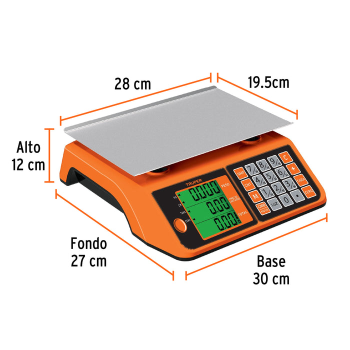 Báscula electrónica multifunciones 20 kg, Truper 102651 BASE-20