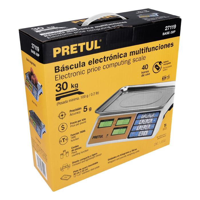 Báscula electrónica multifunciones 30 kg, Pretul 27119 BASE-30P