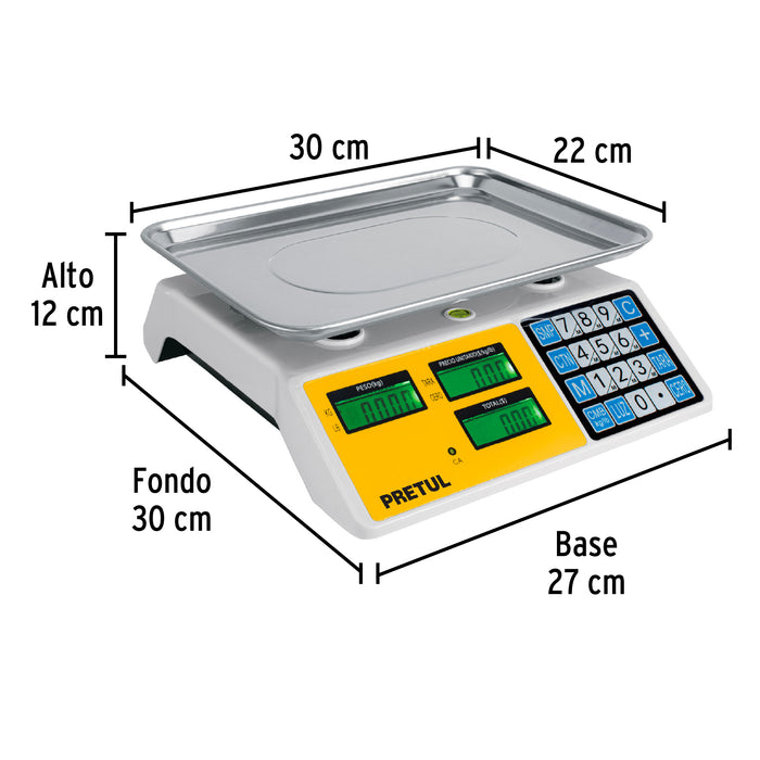 Báscula electrónica multifunciones 30 kg, Pretul 27119 BASE-30P