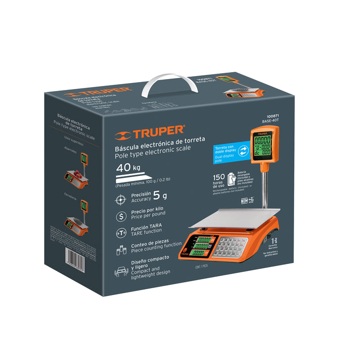 Báscula electrónica multifunciones con torreta 40 kg, Truper 100871 BASE-40T