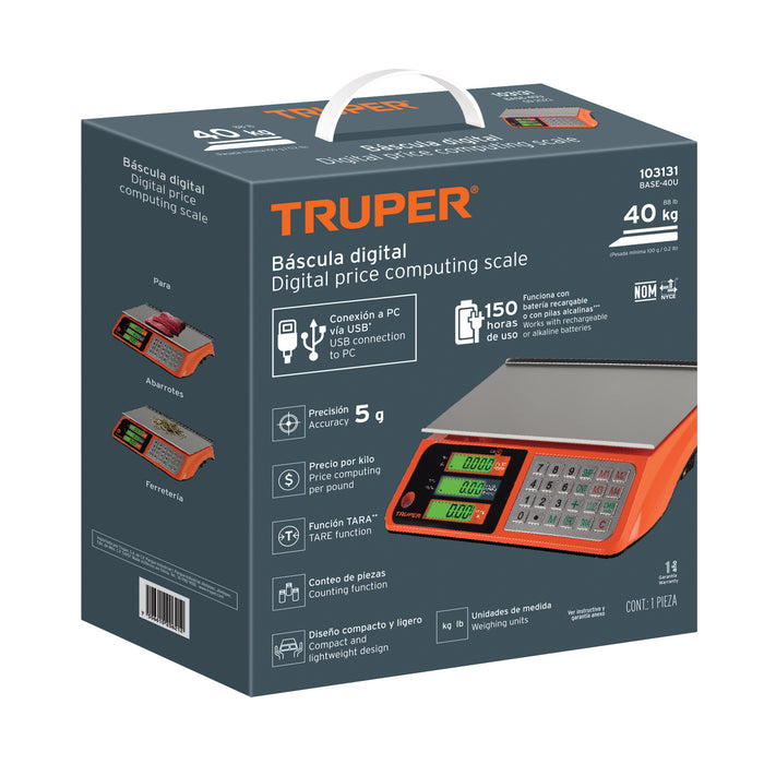 Báscula electrónica multifunciones 40 kg USB, Truper 103131 BASE-40U
