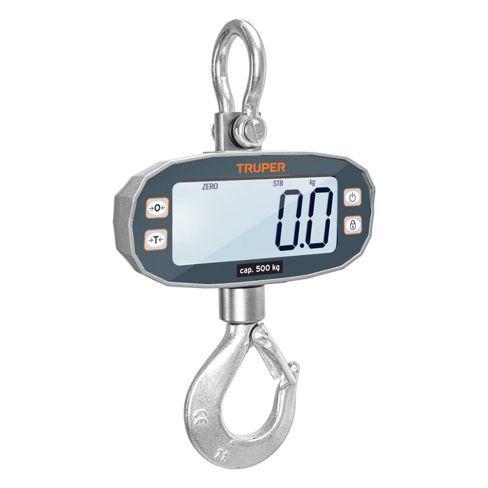 Báscula electrónica colgante, recargable, 500 kg, Truper 102543 BASE-500C