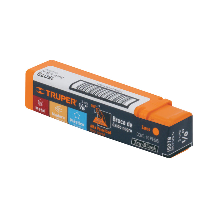 Broca HSS 1/8' Trublack para metal, Truper Código: 15078