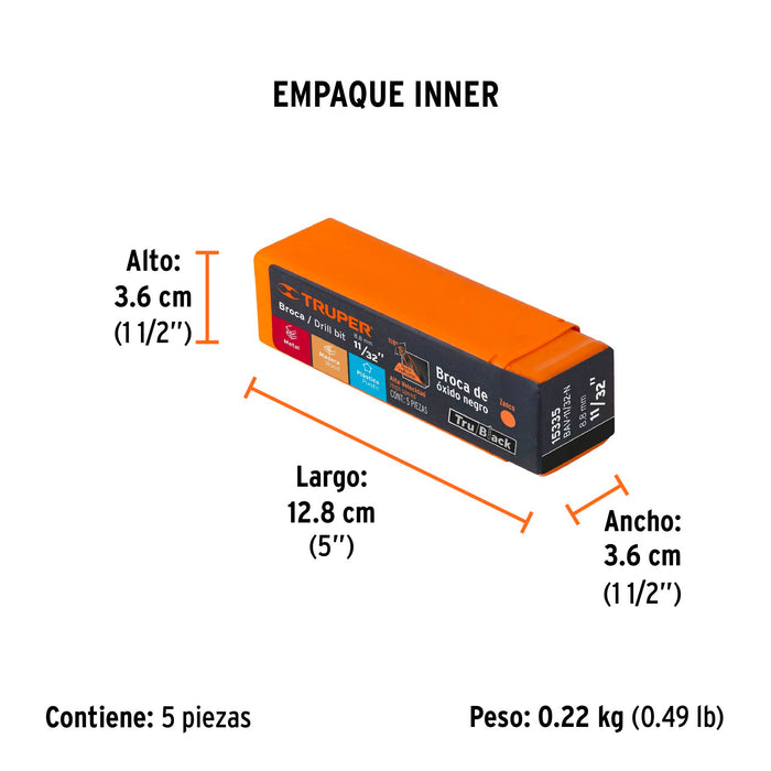 Broca HSS 11/32' Trublack para metal, Truper Código: 15335