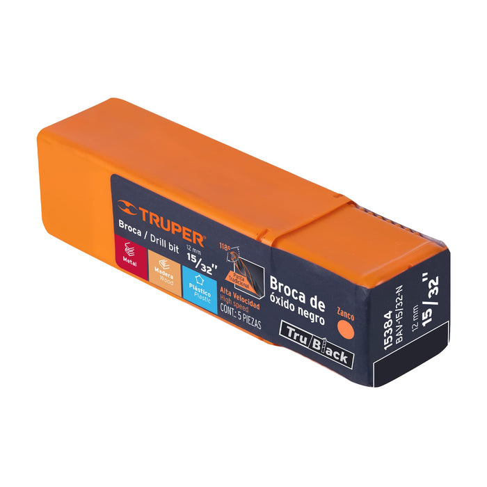 Broca HSS 15/32' Trublack para metal, Truper Código: 15384