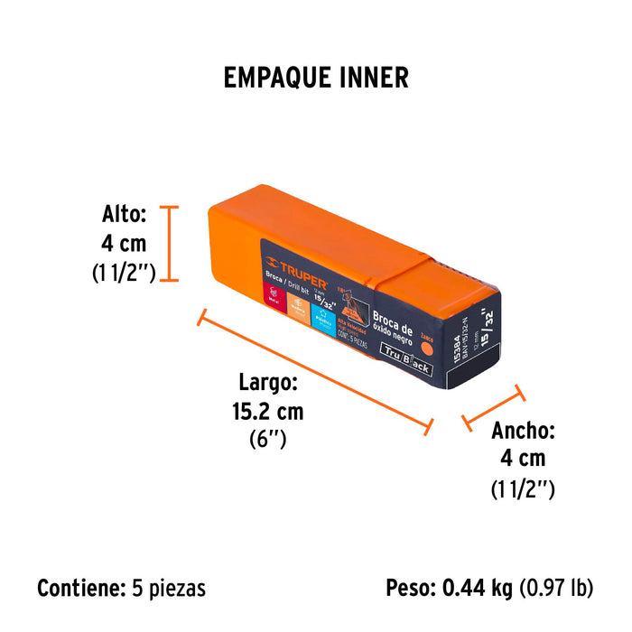 Broca HSS 15/32' Trublack para metal, Truper Código: 15384