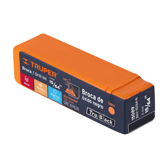 Broca HSS 15/64' Trublack para metal, Truper Código: 15089