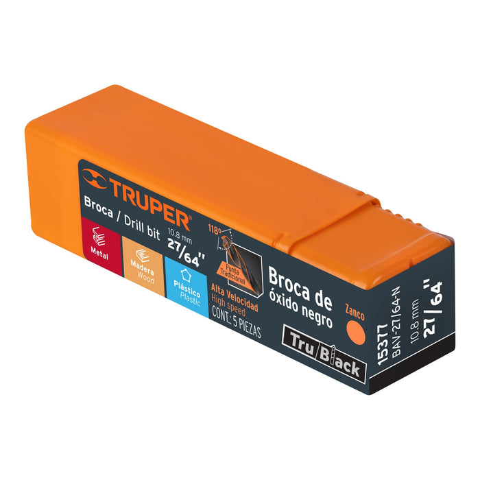 Broca HSS 27/64' Trublack para metal, Truper Código: 15377