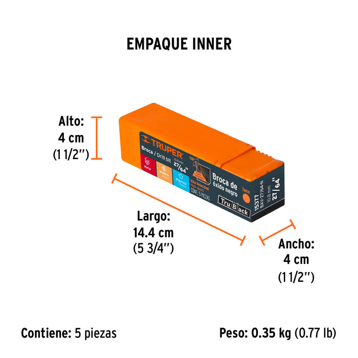 Broca HSS 27/64' Trublack para metal, Truper Código: 15377