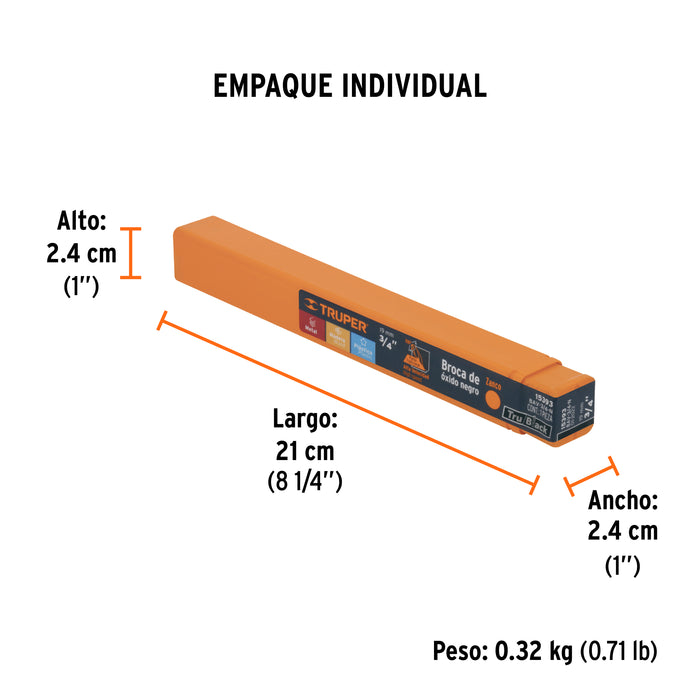 Broca HSS 3/4' Trublack para metal, Truper Código: 15393