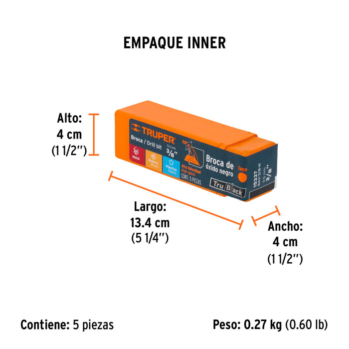 Broca HSS 19/64' Trublack para metal, Truper Código: 15327