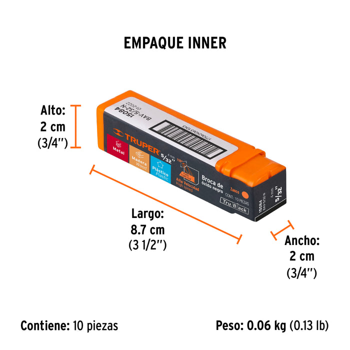Broca HSS 5/32' Trublack para metal, Truper Código: 15084
