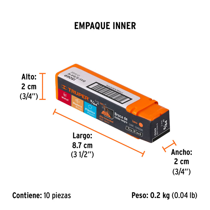 Broca HSS 5/64' Trublack para metal, Truper Código: 15069