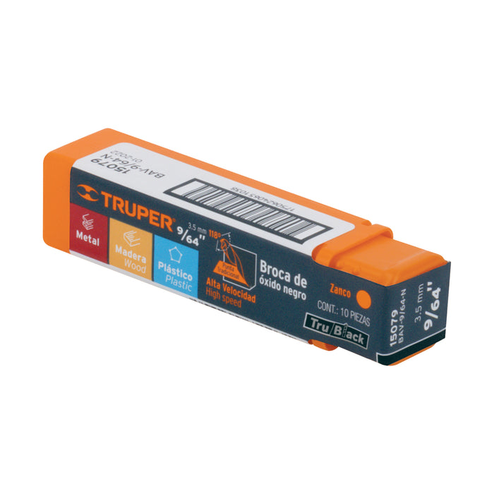 Broca HSS 9/64' Trublack para metal, Truper Código: 15079