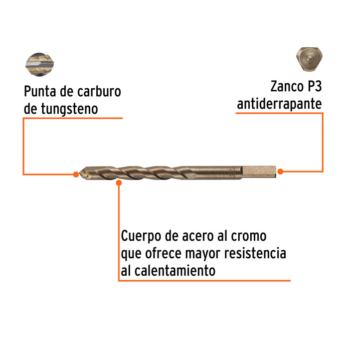 Broca para concreto de 1/2 x 6' en blíster, Truper Código: 12760