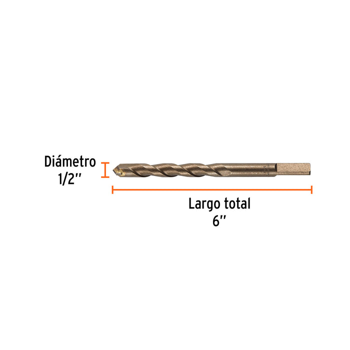 Broca para concreto de 1/2 x 6' en blíster, Truper Código: 12760