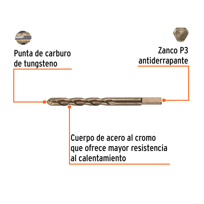 Broca para concreto de 1/2 x 6', Truper Código: 11230