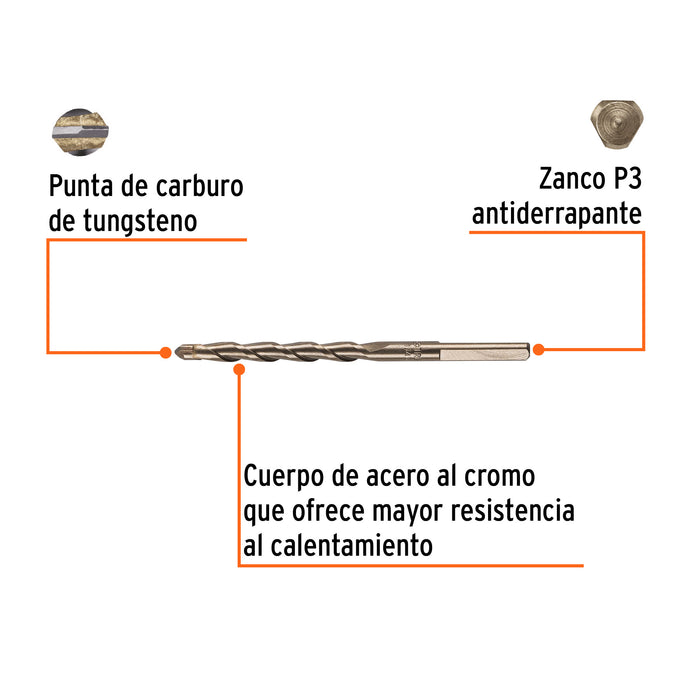 Broca para concreto de 1/4 x 4' en blíster, Truper Código: 12754