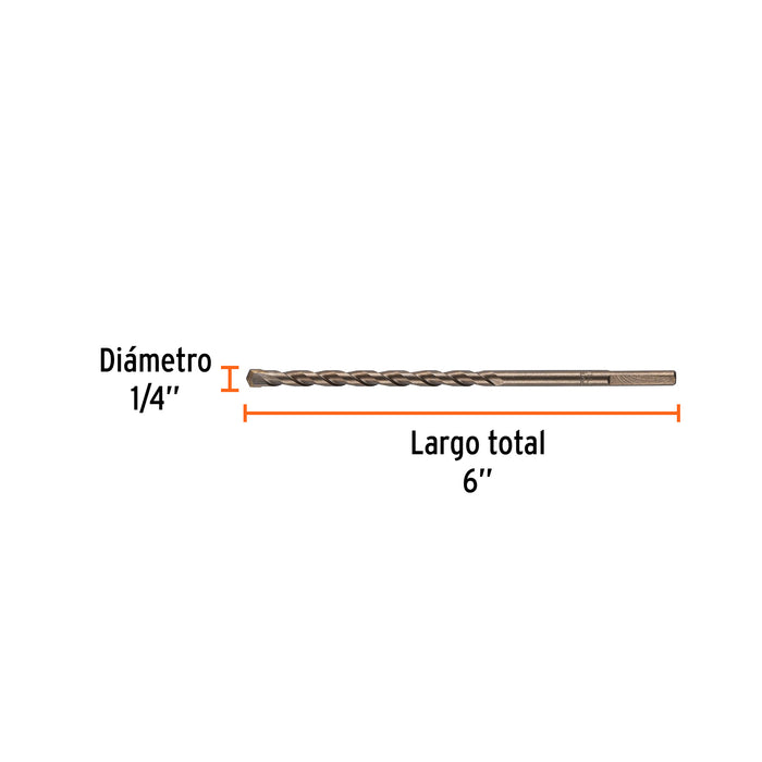 Broca para concreto de 1/4 x 6' en blíster, Truper Código: 12755