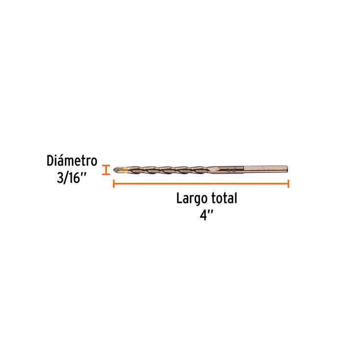 Broca para concreto de 3/16 x 4' en blíster, Truper Código: 12752