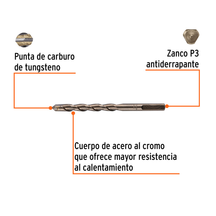 Broca para concreto de 3/8 x 5', Truper Código: 11221
