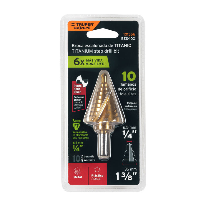 Broca escalonada óxido negro 10escalones 1/4 a 1-3/8',Truper 12126 BES-10