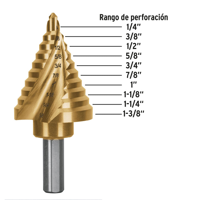 Broca escalonada óxido negro 10escalones 1/4 a 1-3/8',Truper 12126 BES-10