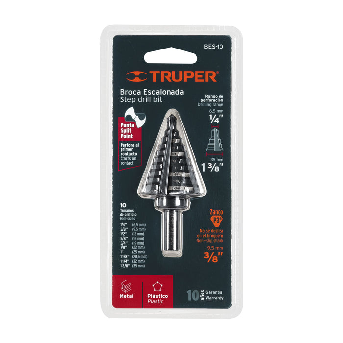 Broca escalonada óxido negro 10escalones 1/4 a 1-3/8',Truper 12126 BES-10