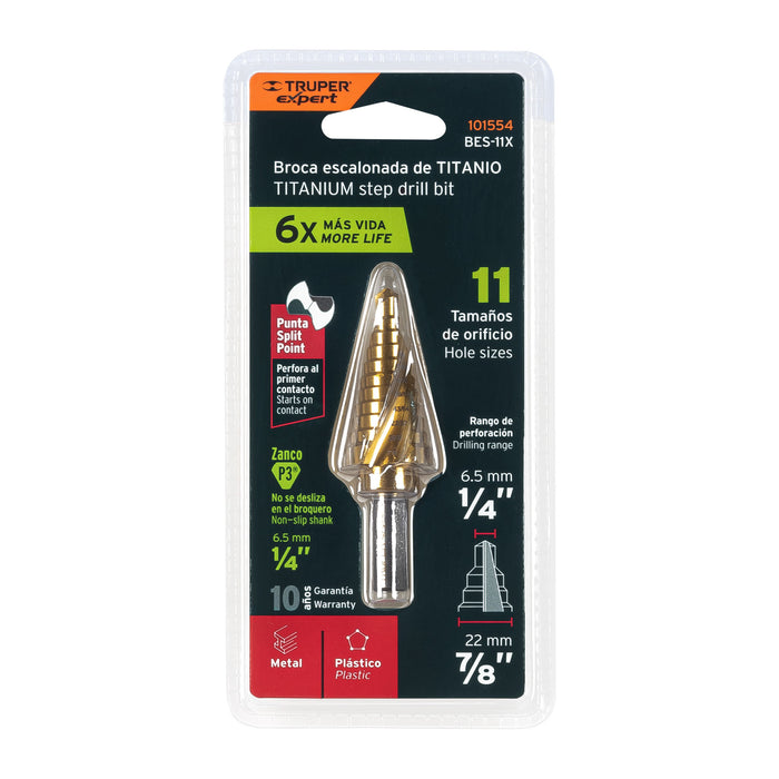 Broca escalonada óxido negro 11 escalones 1/4' a 7/8',Truper 101457 BES-11