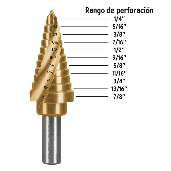 Broca escalonada óxido negro 11 escalones 1/4' a 7/8',Truper 101457 BES-11