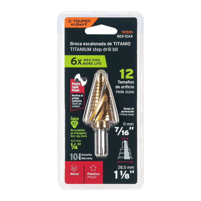 Broca escalonada óxido negro 12escalones 7/16 a 1-1/8,Truper 101458 BES-12A