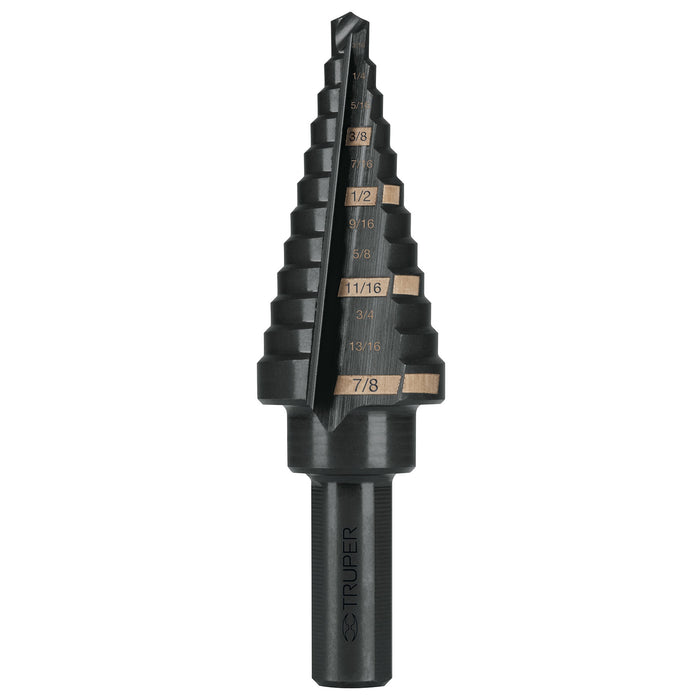 Broca escalonada óxido negro 12escalones 3/16' a 7/8',Truper 12125 BES-12