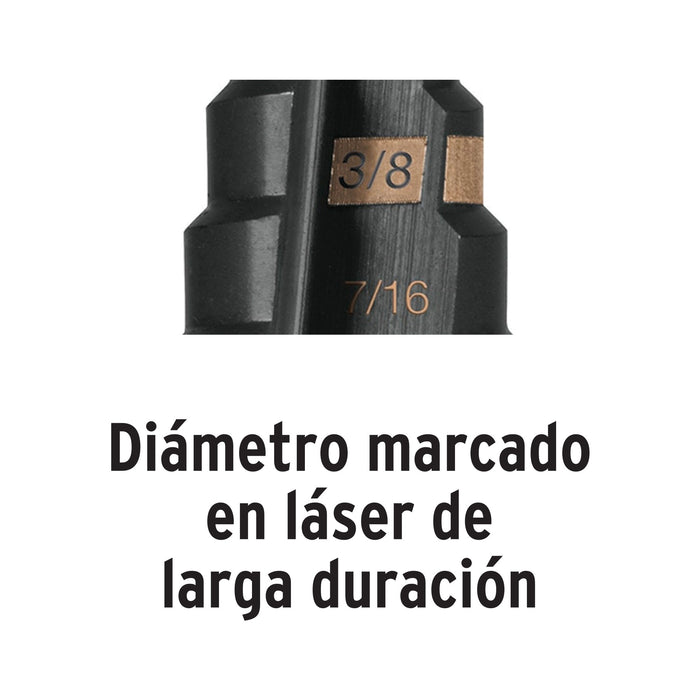 Broca escalonada óxido negro 12escalones 3/16' a 7/8',Truper 12125 BES-12