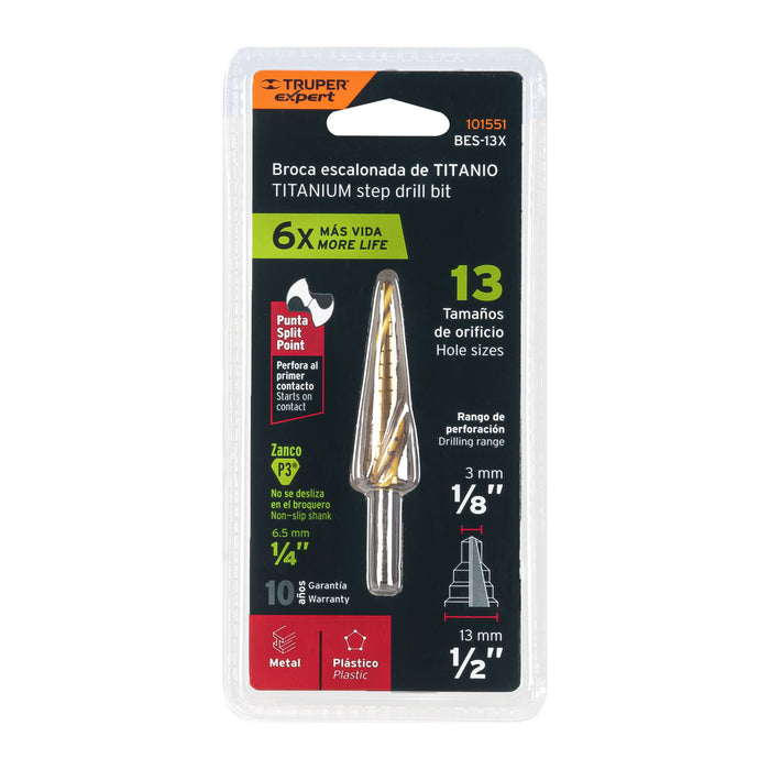 Broca escalonada óxido negro 13 escalones 1/8' a 1/2',Truper 12122 BES-13