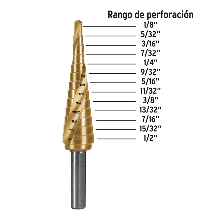 Broca escalonada óxido negro 13 escalones 1/8' a 1/2',Truper 12122 BES-13