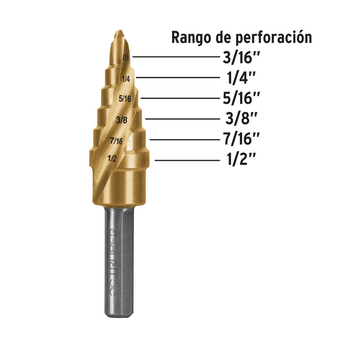 Broca escalonada óxido negro 6 escalones 3/16' a 1/2',Truper 12120 BES-6