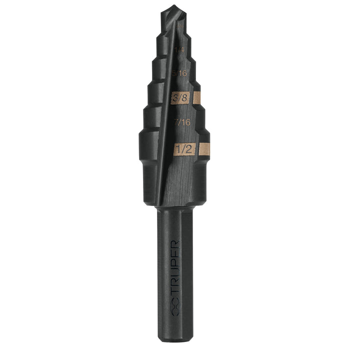 Broca escalonada óxido negro 6 escalones 3/16' a 1/2',Truper 12120 BES-6