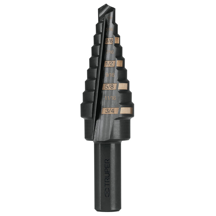 Broca escalonada óxido negro 9 escalones 1/4' a 3/4', Truper 12123 BES-9