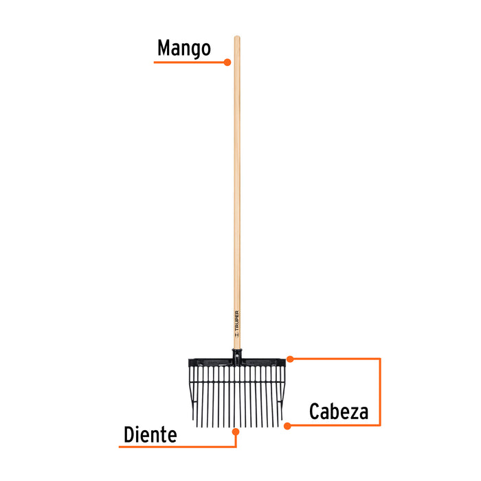 Bieldo para estiércol 16 dientes, mgo largo 54' cab/plástica 19998 BF-16