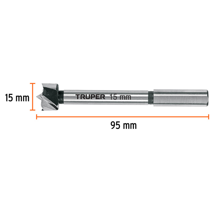 Broca forstner 15 mm para madera, Truper 102318 BFM-15