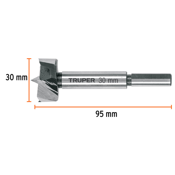 Broca forstner 30 mm para madera, Truper 102371 BFM-30