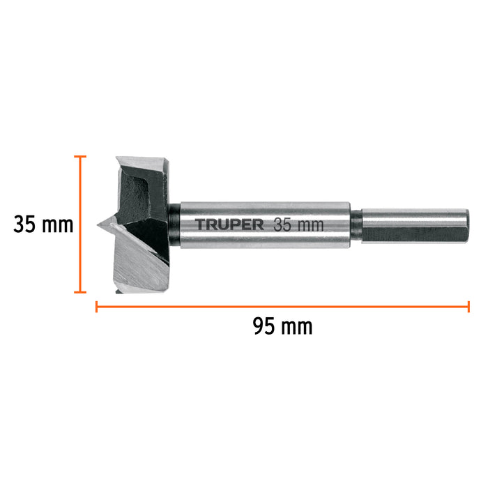 Broca forstner 35 mm para madera, Truper 102372 BFM-35
