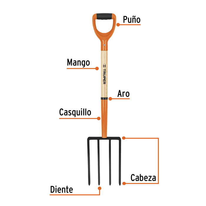 Bieldo para jardín, 4 dientes cuadrados, mgo 29', puño 'Y' 101540 BJ-4PC
