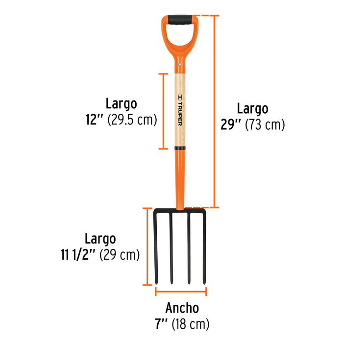 Bieldo para jardín, 4 dientes cuadrados, mgo 29', puño 'Y' 101540 BJ-4PC